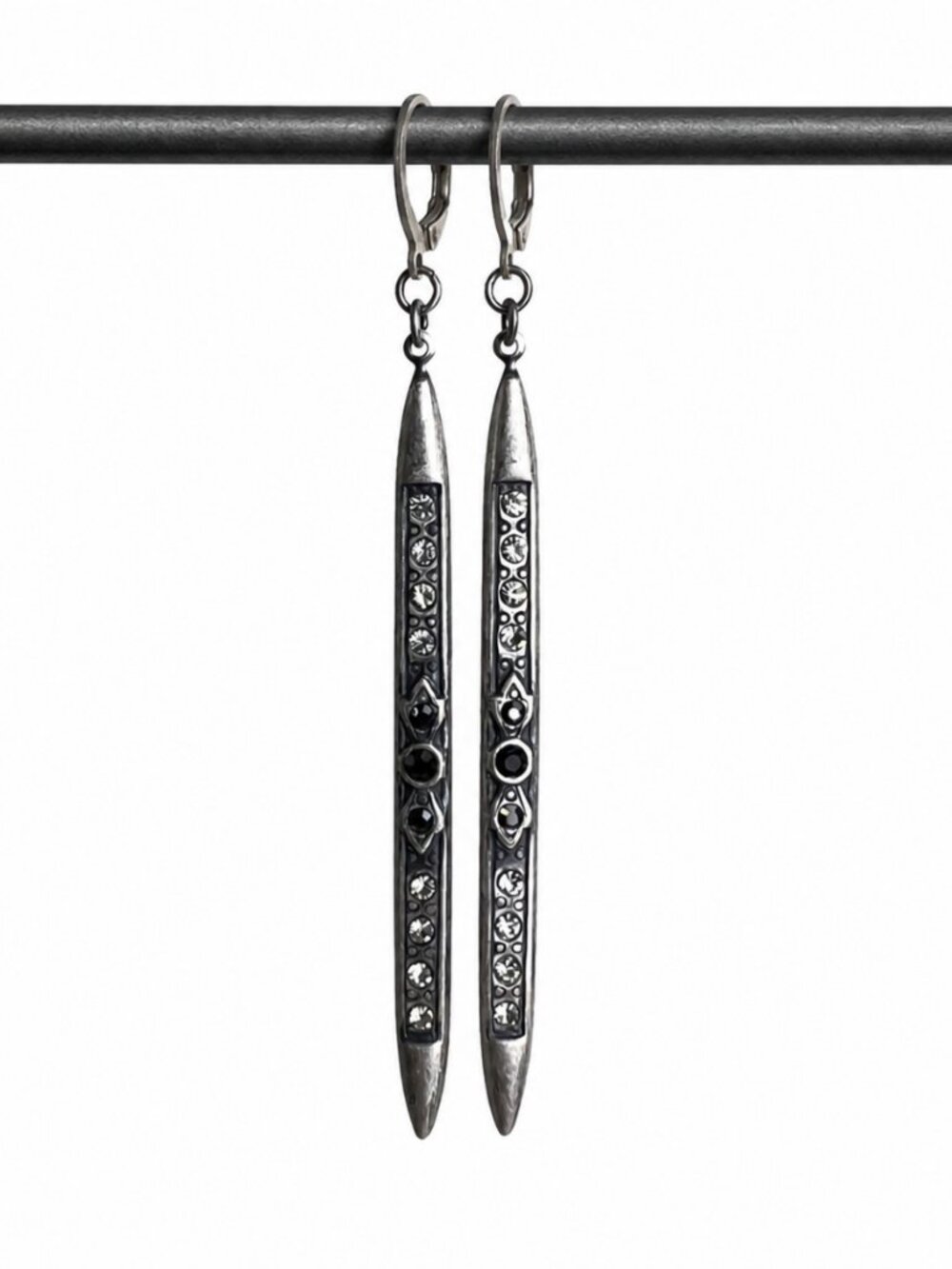 Vintage Gothic Style Crystal Rhinestone Dangle Drop Earrings Silver Tone